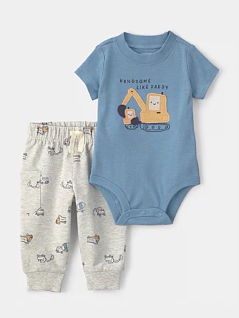 Carter's Blue Excavator Short-Sleeve Bodysuit with Gray Print Pants